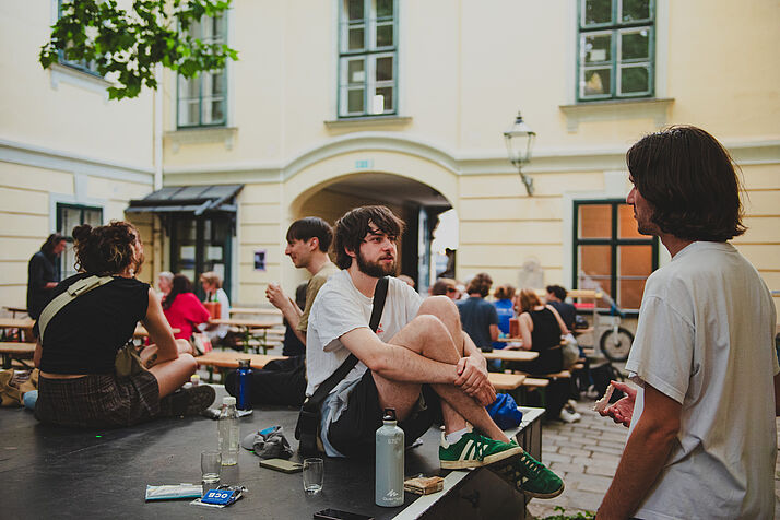 Visitors in the courtyard