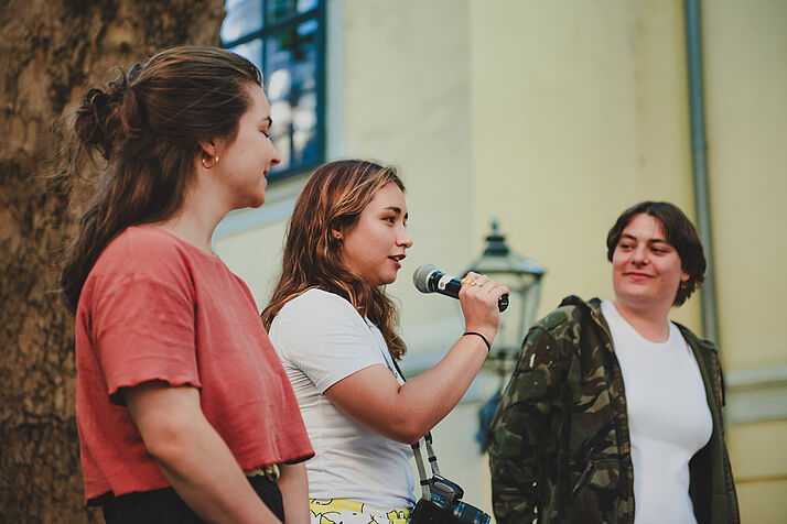 Q&A with student filmmakers on the stage